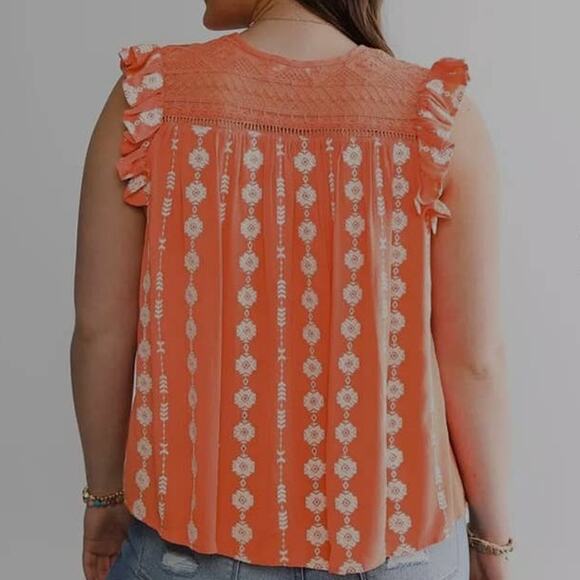 Miss me orange women's size medium embroidered cap sleeve top - Picture 9 of 9
